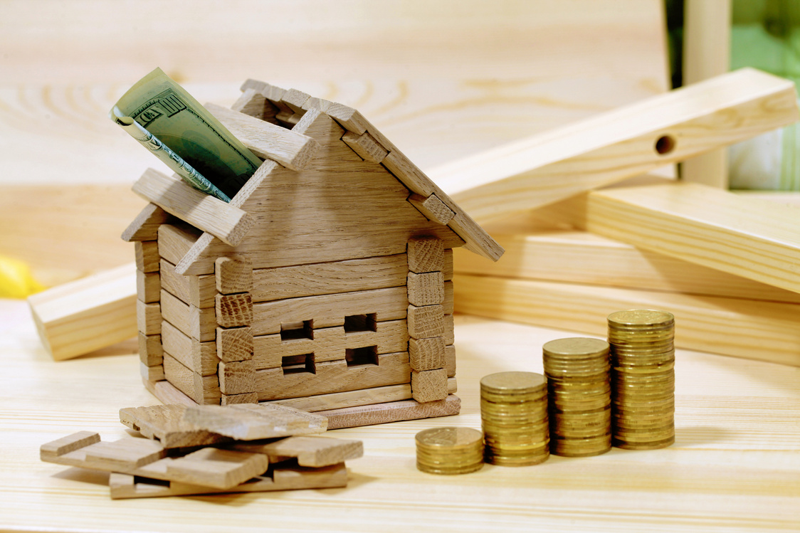 Wooden House Block with Coins